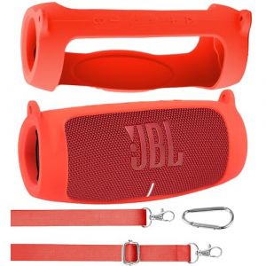 co2CREA Housse en Silicone en Protection Étui Speaker Case pour JBL Charge 5 Enceinte Bluetooth Portable (Haut-Parleur Non Inclus) (Rouge) (YO-Commerce, neuf)