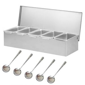 Tokenhigh R&eacute;cipient &agrave; ingr&eacute;dients pour pizza, accessoires de restauration en acier inoxydable, 4 grilles, r&eacute;cipient &agrave; &eacute;pices avec couvercle, support de bar &agrave; condiments, r&eacute;cipient pour accessoires de (tokenhigh, neuf)