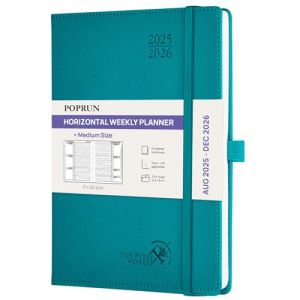 POPRUN Agenda 2025 2026 Semainier Disposition Horizontale 22 x 16,5 cm D'Août 2025 à Déc 2026-17 Mois Planner Scolaire - Couverture Rigide, Intervalles de 30 minutes, Papier 80g/m², Pacifique Vert (Time Works Wonders, neuf)