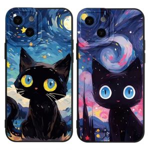 Yimctoie 2 Pi&egrave;ces Anime Kawaii Coque pour iPhone 15 Plus 6,7",Mignon Dessin Anim&eacute; Chat Motif Mode Dessin,Housse &Eacute;tui Noir Antichoc Ultra-Mince,TPU Bumper Protection Case,Animal Cat (JOSS SKELTON, neuf)