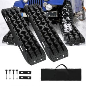 Jaxguom Lot de 2 plaques de sablage tout-terrain, plaques de sable pour camping-car, charge maximale 10 T, aide au démarrage pour neige et sable, avec sac et outil d'installation, aide à la traction (Yuet-Chi, neuf)