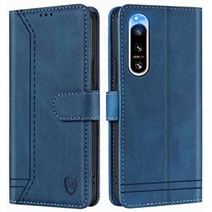 GoodcAcy Coque pour Sony Xperia 5 IV Coque, Etui Protection Housse Premium en Cuir PU,Pochette Fermeture Magn&eacute;tique,Flip Case Compatible avec Sony Xperia 5 IV (Bleu) (TENGLAN, neuf)
