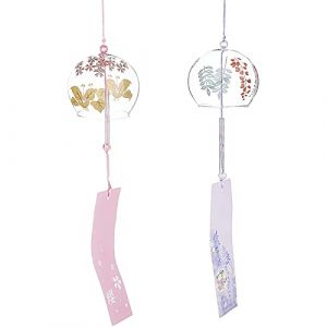 BENECREAT 2 pièces carillons éoliens Japonais Rose et Violet Cloches à Vent en Verre pendentifs Faits à la Main pour Cadeau d'anniversaire et décorations pour la Maison (BENECREAT FR BOUTIQUE, neuf)