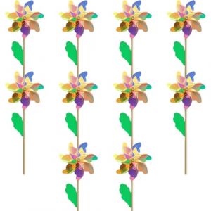 10 Pièces Moulin à Vent Réfléchissants, Éoliennes à Fleurs colorées avec Poteau en Bois, Jouets pour Enfants Moulin à Vent, Éoliennes en Plastique répulsif pour Oiseaux Extérieur Jardin DIY Décor (B) (Qiang_ze9, neuf)