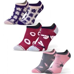 sesto senso Chaussette Courte Fantaisie Femme Homme Coton 1-3 Paires Dr&ocirc;le Socquette mouche col&eacute;opt&egrave;re libellule 43-46 3 Vers (CityFashion, neuf)
