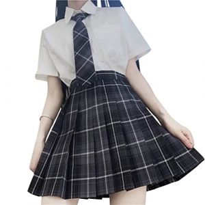 ORANDESIGNE Jupe Pliss&eacute;e Courte Taille Haute pour Femme et Fille JK Jupe Mini &agrave; Carreaux Ecole de Tennis Evas&eacute;e avec Doublure D Gris L (Wowmart Zoo X., neuf)