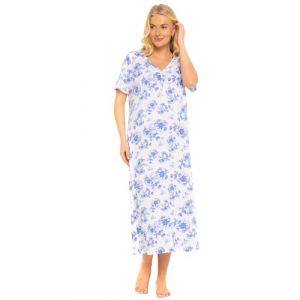 Suzy & Me Chemise de Nuit Longue en Jersey Grande Taille pour Femme en 7 imprim&eacute;s (Bleu Chine 58-60) (STORE LINES, neuf)