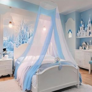 Eimilaly Ciel de lit Bicolore Moustiquaire Blanc Bleu, Ciel de lit pour Fille D&eacute;coration de Chambre - Moustiquaire Suspendue pour Adulte, b&eacute;b&eacute;, Porte Unique (Aimilaly, neuf)