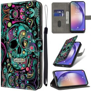 YiChZhe Étui de protection à rabat en cuir pour Samsung Galaxy A53 5G - Avec support - Emplacements pour cartes - Aimant - Motif tête de mort (YiChZhe, neuf)