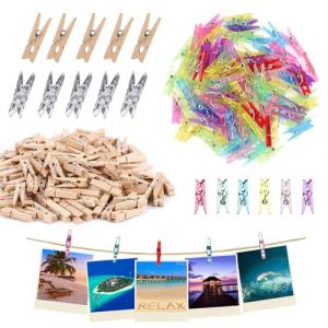 porte-photos mural avec 100 pinces color&eacute;es transparentes bois, porte-photos &agrave; suspendre pour affichage cr&eacute;atif d&rsquo;&oelig;uvres enfants et d&eacute;coration maison, format compact et polyvalent (HERBERT UND KLAUS GMBH, neuf)