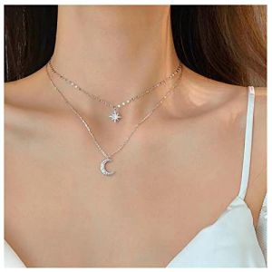 Cimenexe Collier Ras Du Cou Boh&egrave;me En Cristal Collier Pendentif Croissant De Lune En Argent Collier &Eacute;toile En Cristal Collier &Eacute;toile En Strass Bijoux Pour Femmes Et Filles Cadeaux (Cimenexe, neuf)