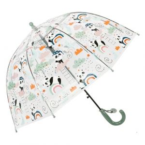 ThreeH Parapluie à bulles transparent pour enfants avec poignée facile à saisir Adorables motifs de panda Dôme en forme de canopée,Vert (ThreeH, neuf)
