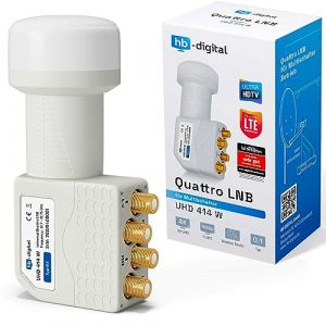 HB-DIGITAL Universal Quattro LNB Blanc - UHD 4K Full HD DVB-S/S2 - Facteur de bruit de 0,1 dB - pour la connexion via multi-switch - Contacts dor&eacute;s - Protection contre les intemp&eacute;ries (HB-DIGITAL, neuf)