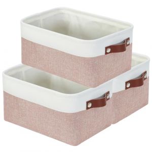 Mangata Lot de 3 boîtes de rangement rectangulaires en tissu multi-dimensions pour étagères, placards, jouets et vêtements, 31 x 21 x 16 cm, rose et blanc (MANGATA Direct, neuf)