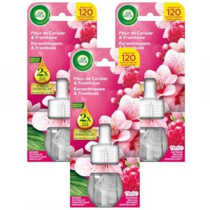 Air Wick Lot de 3 Recharges Diffuseur désodorisant électrique huiles essentielles Fleur de Cerisier & Framboise (Stock Bureau Maison Bien-être, neuf)