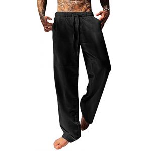 YAOBAOLE Pantalon Homme Taille Elastique Pantalon Yoga Homme Coton Pantalons Hommes Lin D&eacute;contract&eacute; Pantalons Toile Hommes Noir 2XL (YBLfashion, neuf)