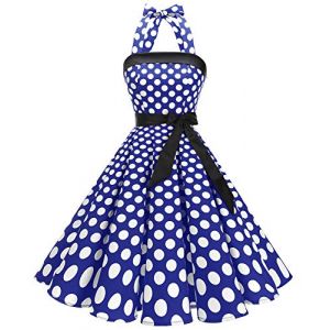 Timormode Robe R&eacute;tro Vintage Femme Ann&eacute;e 40 50 60 Robe de Cocktail Rockabilly D&eacute;collet&eacute; 10212Big Royalblue White XL (Timormode, neuf)