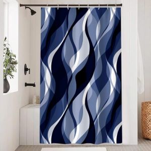Uiiooazy Rideau Douche Anti Moisissure, Rideau de Douche Bleu Marine Abstrait Rayure Noir Rayé Rideaux de Baignoire Tissu Imperméable Lavable Polyester Rideaux Salle de Bain avec 8 Crochets 120x200cm (dongguibinjingpinxiaodianpu, neuf)