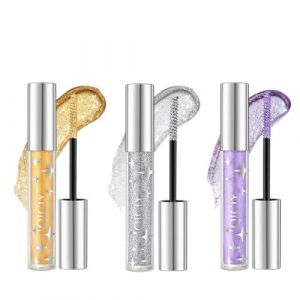 Mascara à paillettes de 3 couleurs, violet, doré, argenté, scintillant, mascara à paillettes, pour extension et volume, imperméable, pour fête, mariage (GlamorEdge, neuf)
