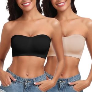 LEYSHE Soutien-gorge sans armatures et sans bretelles Bandeau embo&icirc;table sans couture Soutien-gorge rembourr&eacute; Bustier pour femmes sans bretelles Tube top avec bretelles transparentes, L (LEYSHE-OFFICIAL, neuf)