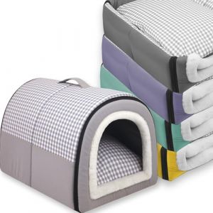 Grand lit 2 en 1 pour chien - Niche d'extérieur pour animal domestique - Imperméable - Tapis apaisant amovible - Pliable et lavable - Igloo d'intérieur - Antidérapant - Taille M : 45 x 32 x 35 cm (Waigg Kii, neuf)