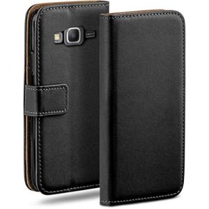 moex &Eacute;tui &agrave; rabat compatible avec Samsung Galaxy Grand Prime, &eacute;tui pour t&eacute;l&eacute;phone portable avec fente pour carte, &eacute;tui &agrave; rabat &agrave; 360 degr&eacute;s, &eacute;tui pour t&eacute;l&eacute;phone portable en cuir v&eacute;g&eacute;talien, Noir profond (hulle24 GmbH &ndash; Sp&eacute;cialiste accessoires, neuf)