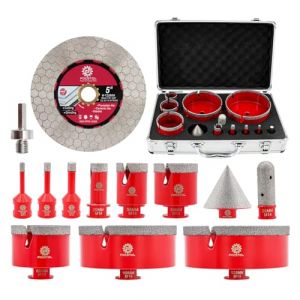 FOCSTOL Foret Diamant Carrelage Kit - Scie Cloche Carrelage pour Porcelaine Marbre Granit 13 pi&egrave;ces (6/8/10/20/35/50/68/110/125mm+20mm Fraise+50mm M&egrave;ches Chanfrein Biseaut&eacute;e+Adaptateur+125mm Disque) (FOCSTOL TOOLS, neuf)