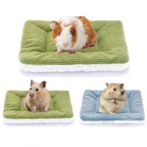 BSITSSS 2 Pi&egrave;ces Lit en Peluche pour Petits Animaux, 32 x 23 cm Lit pour Lapin, Vert Bleu Peluche Tapis Couverture pour Lapin Chinchilla &Eacute;cureuil Hamsters Cochon d'Inde H&eacute;risson Petits Animaux (BSITSSS, neuf)