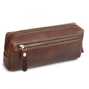 Wonderpool Trousse en Cuir Plumier &Eacute;tui &agrave; Stylo Porte-marqueur Grande Capacit&eacute; avec Pochette pour Organisateur Poche int&eacute;rieure Outils Maquillage Papeterie (Caf&eacute;) (Wonderpool eu, neuf)
