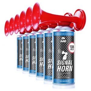 AABCOOLING 6X Signal Horn 106 DB(A)- Jusqu'à 120 Bips, Klaxon a Air Comprimé, Klaxon Supporter, Air Horn, Corne de Supporter, Klaxon d'urgence avec Gas Gaz Ininflammable, Klaxon pneumatique (AAB Seller FR, neuf)