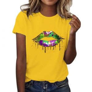 Haut Paillettes Femme Soir&eacute;e Disco, T-Shirts &agrave; Manches Courtes Femme Vetement Paillette Femme Haut Jaune Fluo Femme Paillette Top Sexy Grande Taille Haut Mesh Femme Tee Shirt Vintage Annee 80 (IHUAE, neuf)