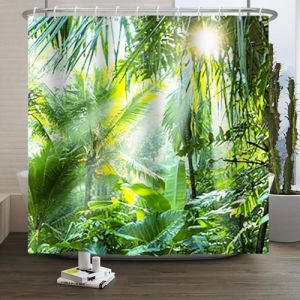 Xiaoterna Rideau de Douche Printemps Forêt Tropicale Jungle Verte luxuriante Rideau de Salle de Bain Lever de Soleil Rideau de Douche Tissu imperméable et Lavable en Machine 180x220cm (Xiaoterna Store, neuf)