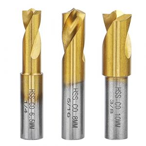 Mesee Lot de 3 Forets à Souder par Point, Fraise à Dépointer HSS CO Outil de Forage de Soudure Plaquée en Titane 6.5mm/8mm/10mm pour enlever Joints de Soudure en Tôle (Newseez, neuf)