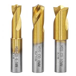 Mesee Lot de 3 Forets à Souder par Point, Fraise à Dépointer HSS CO Outil de Forage de Soudure Plaquée en Titane 6.5mm/8mm/10mm pour enlever Joints de Soudure en Tôle (Newseez, neuf)