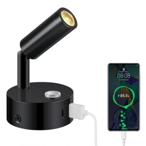 ERWEY Lampe de lecture 12V pour camping-car, applique murale LED avec interrupteur Touch Dimmable 3000K-6000K,DC 12V-24V Spot avec prises USB A+C pour bateau voiture camper van,Noir (Homkel, neuf)