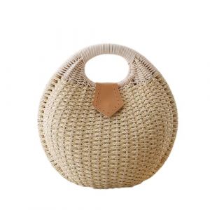 HINGTAT Sac en rotin rond de style bohème - Fait à la main - Pour femme - Tendance - Sac de plage d'été - Sac à bandoulière en rotin classique - Sac en paille chic, beige (HINGTAT-FR, neuf)