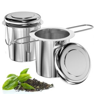 Relota 2 Pièces Infuseur Thé en 304 Acier Inoxydable, Filtre à Thé Trou Fin avec Poignées Pliable et Couvercle, Réutilisable Infuseur à Thé, Universel Passoire à Thé pour Théière, Mug, Tasse, Verre (OLHA2022, neuf)