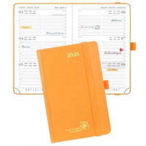 POPRUN Agenda de Poche 2026 A6 Semainier 16 x 10,5 cm - Couverture Rigide, Petit Agenda, D'Jan 2026 à Déc 2026-12 Mois, Avec signet à 2 rubans, Papier 100 g/m², Orange-OR (Time Works Wonders, neuf)