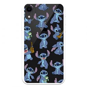 Coque iPhone XR officielle Lilo & Stitch Stitch Patron transparente pour prot&eacute;ger votre t&eacute;l&eacute;phone portable Coque iPhone en silicone souple avec licence officielle Disney (La Casa de Las Carcasas, neuf)