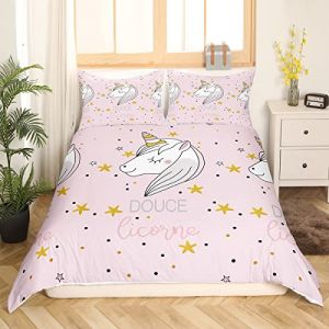 Parure de lit licorne filles animaux imprimé housse de couette mignon cheval étoiles à pois motif housse de couette 200 x 200 pour enfants femmes belle housse de couette en microfibre rose, microfibre (Bofanshangmao, neuf)