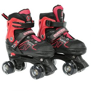 Patins à roulettes pour Enfants de 3 à 12 Ans -Roller Enfant Filles et Garçons. Roller Quad Enfant, Rollers Quad Ajustable Taille Réglable (27-31) pour Roller Enfant Fille et Garçons-M-Rouge et Noir (Hechheu, neuf)