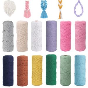 12Pcs Corde Macramé, 1mm x 65m Macrame Corde Naturel, Fil de Coton Macramé Corde Coton, Couleur Coton Cordelette, Bricolage Decoration Tenture Murale, Tapisserie de Plante, Travaux Manuels (onelucky, neuf)