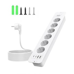 Multiprise escamotable avec Interrupteur - 6 Prises avec USB-A et USB-C - Prise encastrable escamotable id&eacute;ale pour Les Chambres d'enfants, Les Chambres d'h&ocirc;tel, Les comptoirs de caf&eacute; et Les Bureaux (Vipwell FR, neuf)