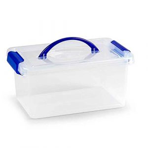 Acan - Caisse en plastique transparent avec poignée de couleur bleue, 29 x 18,5 x 13 cm, capacité 4 litres. Coffre avec couvercle pour organisation de la maison (avec poignée, 4 L) (TRADINEUR, neuf)