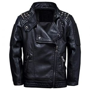 LAUSONS Veste cloutée en Similicuir garçon - Blouson Motard Printemps Automne - Manteau Imitation Cuir Enfant 11-12 Ans（Noir 150） (Lau's Store, neuf)