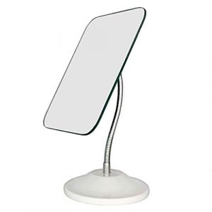 YEAKE Miroir de maquillage flexible réglable en col de cygne pivotant à 360 ° avec support de douche, miroir de maquillage carré Blanc (miroir de maquillage carré flexible avec support). 6.5×5.3" (YEAKE-US, neuf)