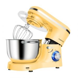 Aumate Robot Pâtissier, Robot de Cuisine Professionnel 1400 W 6,2 L, Robot Pétrin avec Fouet, Batteur et Crochet Pétrisseur, 6+P Vitesses (Jaune) (QINGDAOLANSEZHILU, neuf)