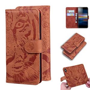 LMFULM&reg; &Eacute;tui pour Sony Xperia L3 I3312, I4312, I4332, I3322 (5,7 Pouces) PU Magn&eacute;tique Pochette Cuir Housse Tigre Impression Rabattable Case Stent Fonction Marron (LMAZWUFULM, neuf)