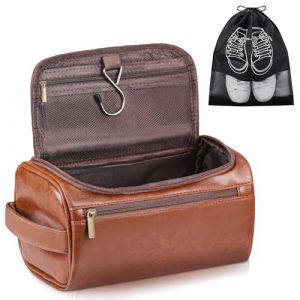 Zocipro Trousse de Toilette Homme en Cuir PU avec Sacs &agrave; Chaussures &ndash; Sac de Toilette Homme Grand, N&eacute;cessaire de Voyage Masculin avec 3 Compartiments, Crochet & Poign&eacute;e, Id&eacute;al Voyage & Sport (HTB668, neuf)