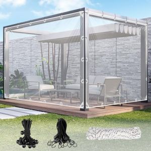 Bâche transparente avec œillets pour l'extérieur, en PVC, 420 g/m², avec 20 serre-câbles, 10 m de corde de fixation, 12 bandes élastiques avec boules, 8 crochets élastiques (2 m x 5 m, crochets) (YRC-EU, neuf)